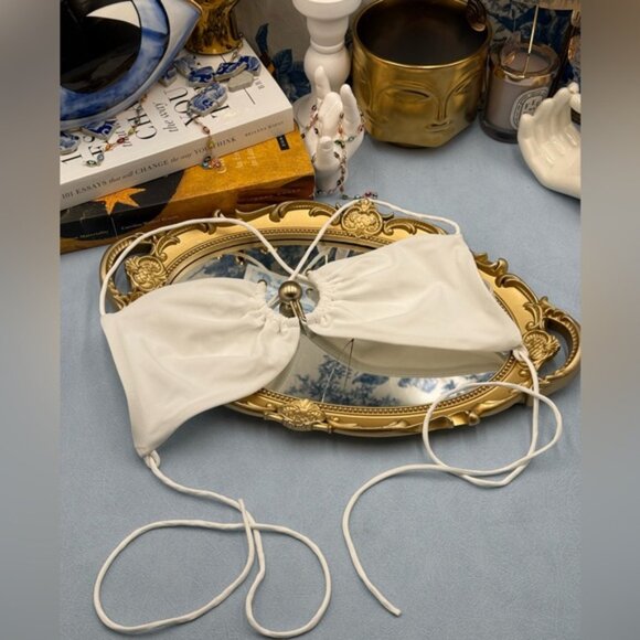 🆕 CHRISTOPHER ESBER 🧿 NWOT Orbit Embellished Ruched Bikini Top, White, Sz US 4 - Picture 12 of 16
